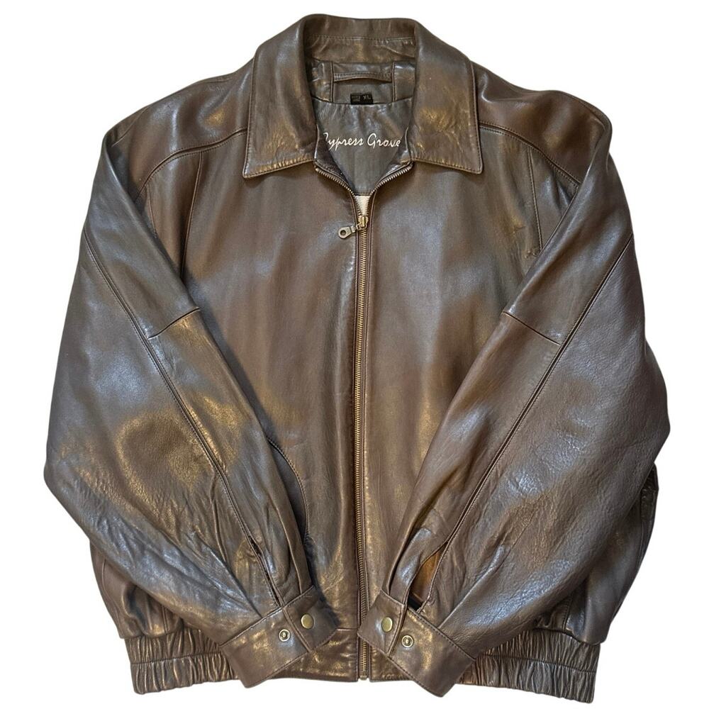 Vintage Cypress Grove‎ Leather Bomber Jacket Silk Lined XL